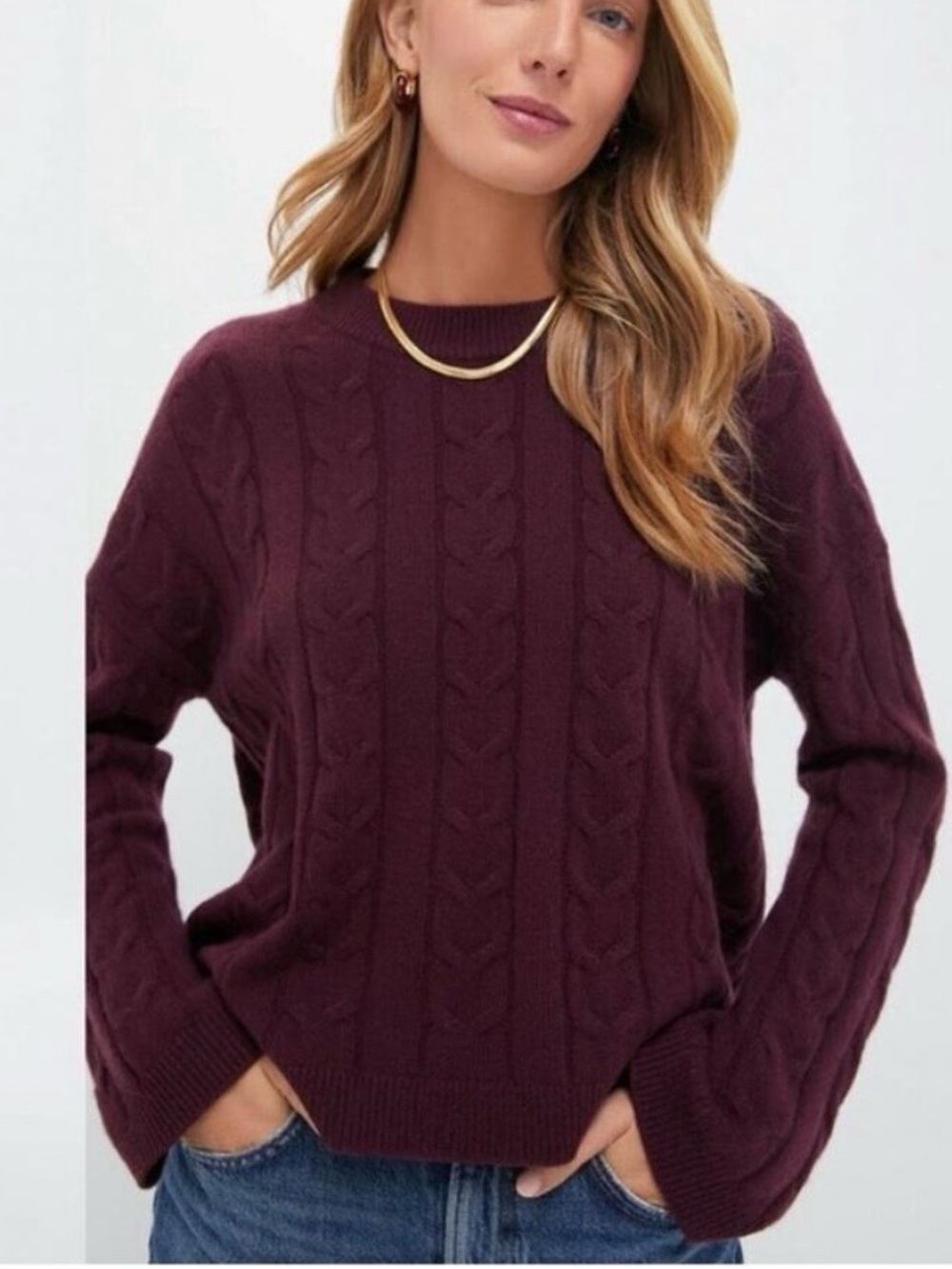 Like new TUCKERNUCK Gray Cashmere Eloise Cable Knit Boyfriend Crewneck XXL